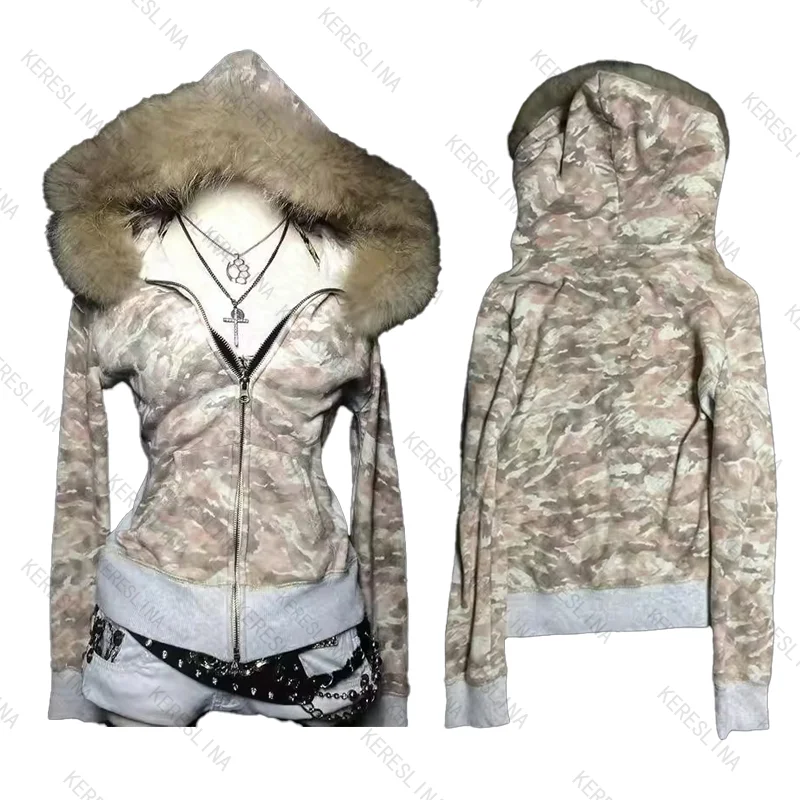 American high street vintage camouflage plush hooded sweatshirt slim fit spicy girls style fur collar zipper cardigan sweatshirt
American high street vintage camouflage plush hooded sweatshirt slim fit spicy girls style fur collar zipper cardigan sweatshirt