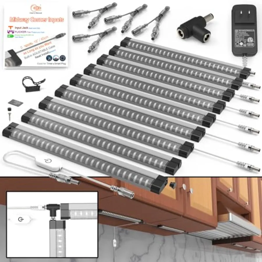 LED Under Cabinet Lights Hardwired Built-in Adjustable Cable Midway Input Under Counter Lights for Kitchen Sink Light 9 Pcs 405
LED Under Cabinet Lights Hardwired Built-in Adjustable Cable Midway Input Under Counter Lights for Kitchen Sink Light 9 Pcs 405