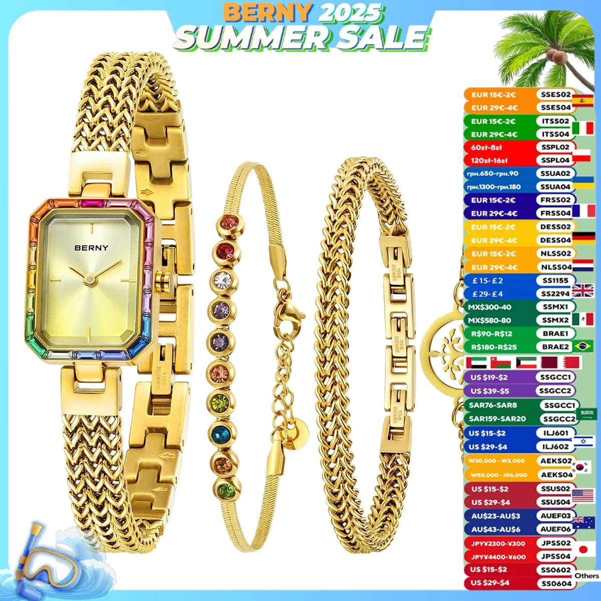 BERNY Women Rectangle Wristwatch Gold Quartz Fashion Jewelry Bracelet Set Minimalist Watch Multicolored Stone Ladies Watches
BERNY Women Rectangle Wristwatch Gold Quartz Fashion Jewelry Bracelet Set Minimalist Watch Multicolored Stone Ladies Watches
