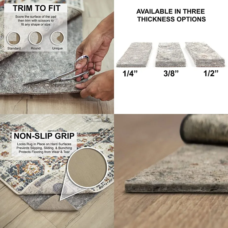 Non Slip Rug Pad - 1/4 Thick Felt + Late Rubber Gripper - Dual Surface Cushion for Hardwood, Carpet, Tile Floors, Made USA
Non Slip Rug Pad - 1/4 Thick Felt + Late Rubber Gripper - Dual Surface Cushion for Hardwood, Carpet, Tile Floors, Made USA