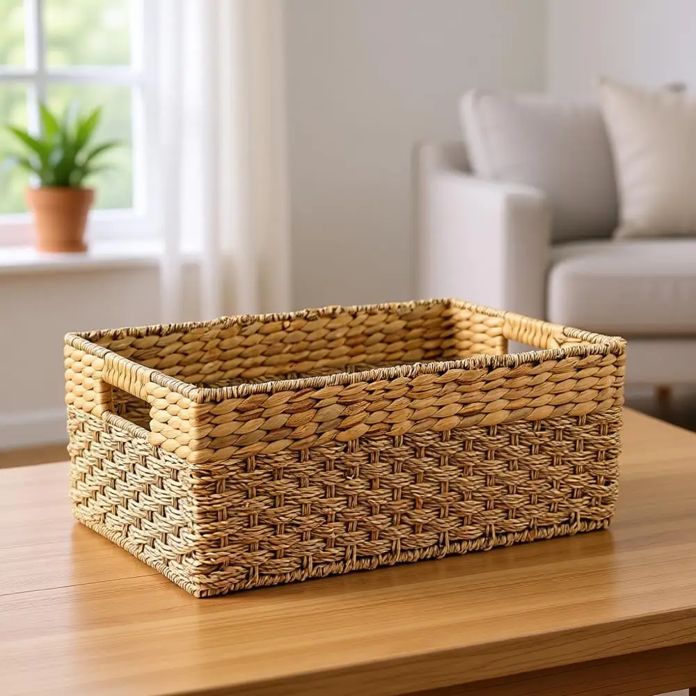 Natural Seagrass and Hyacinth Wicker Storage Basket with Handles, Ideal for Pantry and Living Room Organization, Large - 17x11x7
Natural Seagrass and Hyacinth Wicker Storage Basket with Handles, Ideal for Pantry and Living Room Organization, Large - 17x11x7