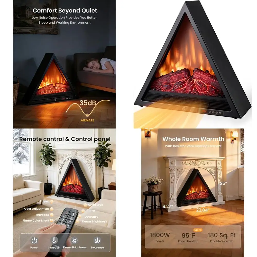 Электрический камин-обогреватель 22, 1500 Вт, треугольный встраиваемый, с имитацией дров, 24-часовой таймер, регулируемая LED-подсветка и пульт ДУ с защитой от перегрева
Электрический камин-обогреватель 22, 1500 Вт, треугольный встраиваемый, с имитацией дров, 24-часовой таймер, регулируемая LED-подсветка и пульт ДУ с защитой от перегрева