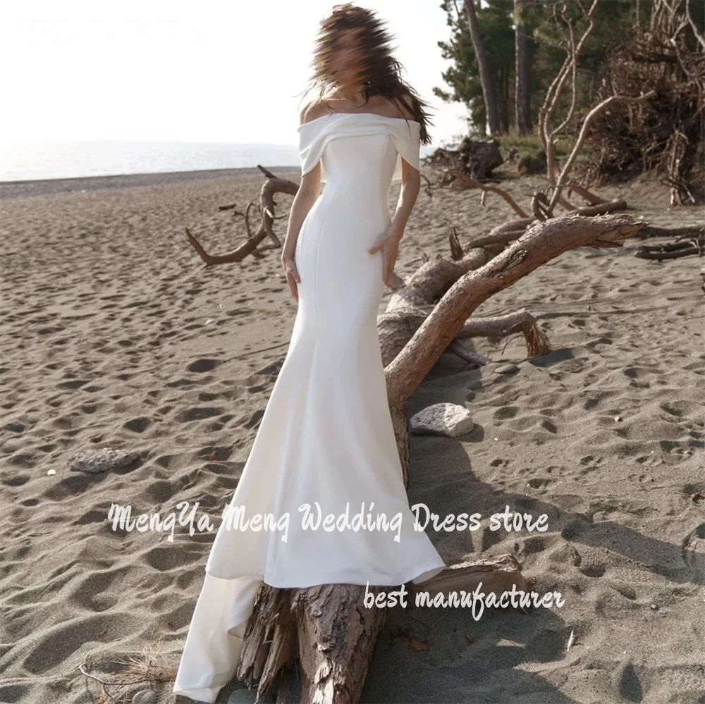 Simple Beach Casual Backless Off Shoulder Soft Satin Mermaid Wedding Dress Women Floor Length Court Train Bridal Gown Customized
Simple Beach Casual Backless Off Shoulder Soft Satin Mermaid Wedding Dress Women Floor Length Court Train Bridal Gown Customized