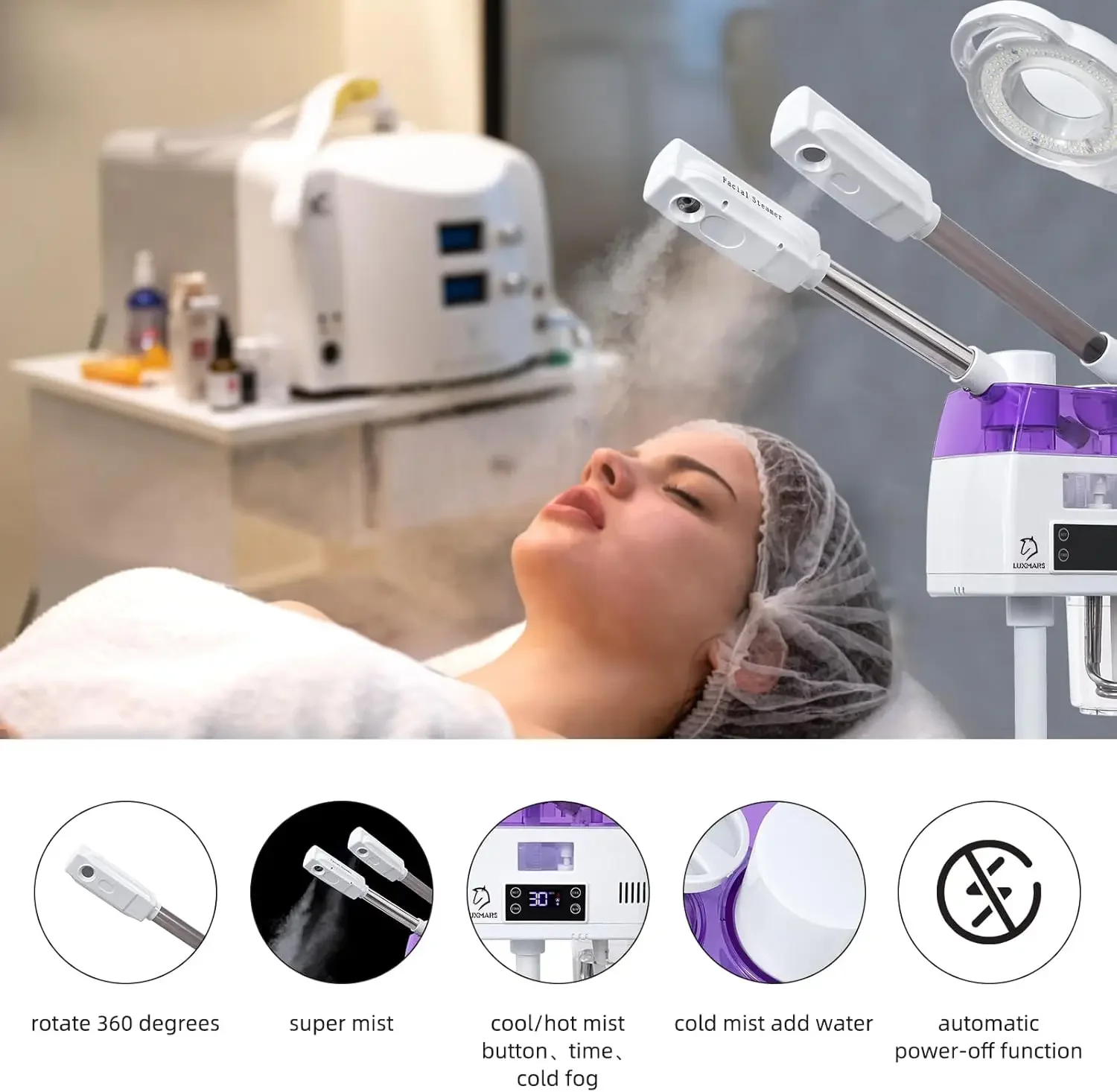 Professional 3 in 1 Facial Steamer on Wheels with 5X Magnifying Lamp Hot/Cold Mist Function
Professional 3 in 1 Facial Steamer on Wheels with 5X Magnifying Lamp Hot/Cold Mist Function