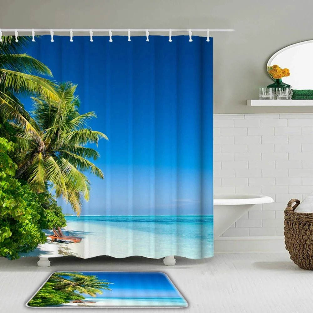 Sun beach Shower curtain and Floor mat Bath tub Partition Fabric Waterproof Shower Curtain can Wash Home Decor
Sun beach Shower curtain and Floor mat Bath tub Partition Fabric Waterproof Shower Curtain can Wash Home Decor