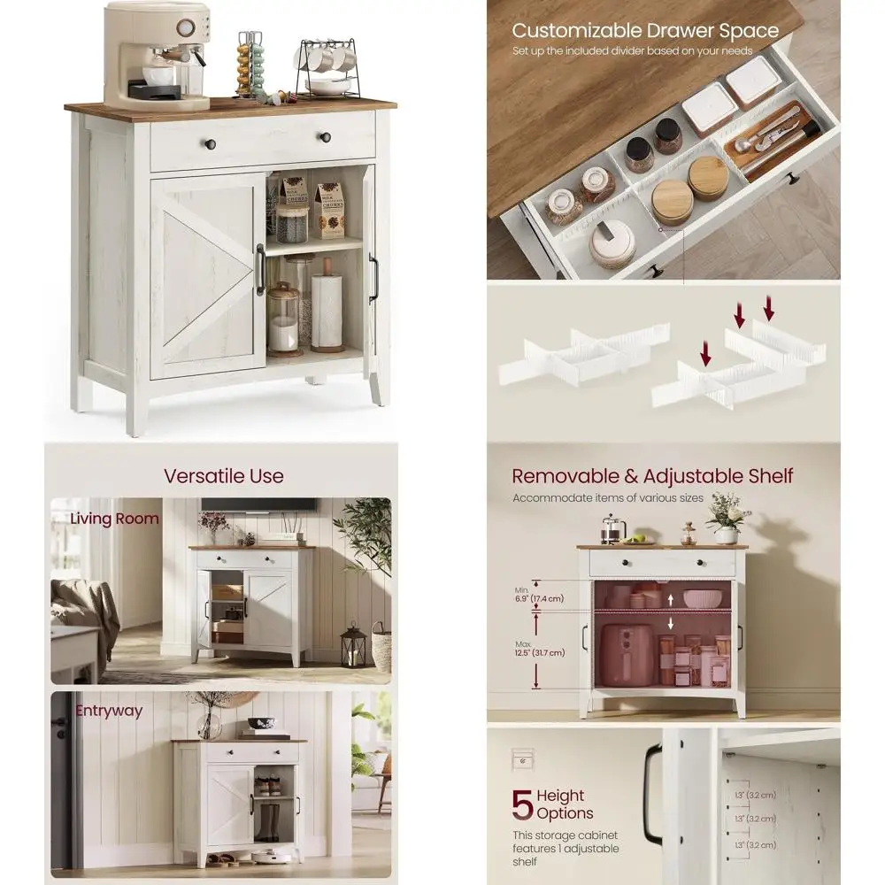 Rustic White & Honey Brown Buffet Sideboard with Drawer, Coffee Bar, Adjustable Shelves, Cable Hole & Dividers
Rustic White & Honey Brown Buffet Sideboard with Drawer, Coffee Bar, Adjustable Shelves, Cable Hole & Dividers