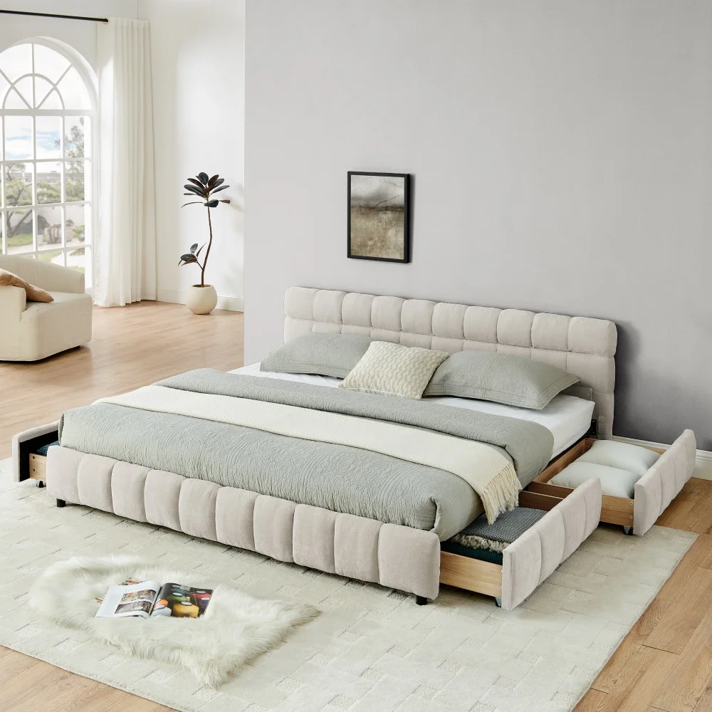 *M Luxury King Size Upholstered Bed Frame with Storage Wooden Design for Comfortable Sleep 88.5''*85.5''*31''
*M Luxury King Size Upholstered Bed Frame with Storage Wooden Design for Comfortable Sleep 88.5''*85.5''*31''