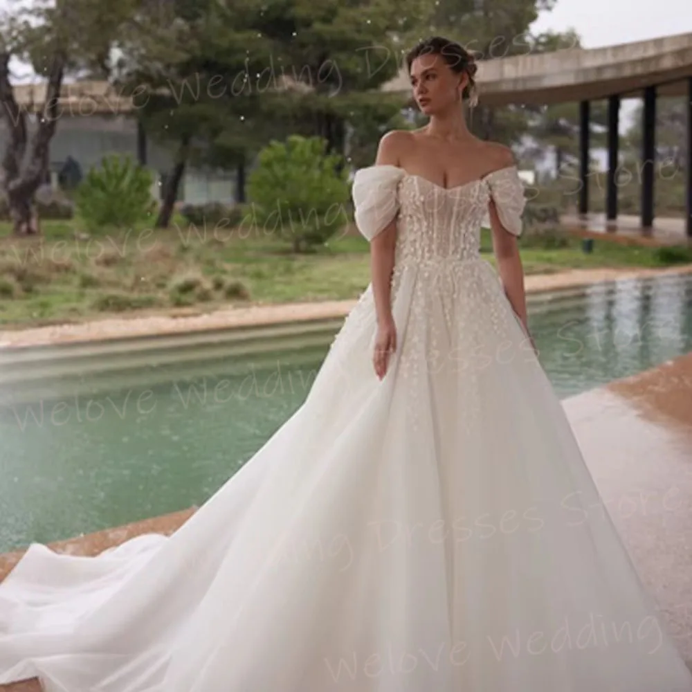 Romantic A Line Women's Lace Appliques Off The Shoulder Wedding Dresses Robe De Mariée Customized Bride Gowns Vestido De Novia
Romantic A Line Women's Lace Appliques Off The Shoulder Wedding Dresses Robe De Mariée Customized Bride Gowns Vestido De Novia