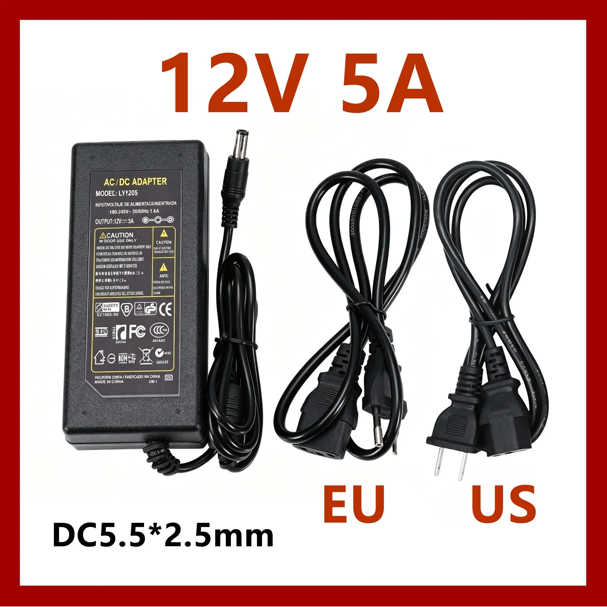 12V 5A Power Supply AC 100V 220V DC 12V 5A 5000mA Converter Adapter EU US Plug 5.5mm x 2.1-2.5mm For LED Strip CCTV
12V 5A Power Supply AC 100V 220V DC 12V 5A 5000mA Converter Adapter EU US Plug 5.5mm x 2.1-2.5mm For LED Strip CCTV