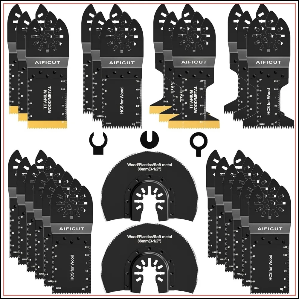 26Pcs Titanium Oscillating Saw Blades for Wood, Plastics, Metal - Fit Multi-Tool Kits
26Pcs Titanium Oscillating Saw Blades for Wood, Plastics, Metal - Fit Multi-Tool Kits