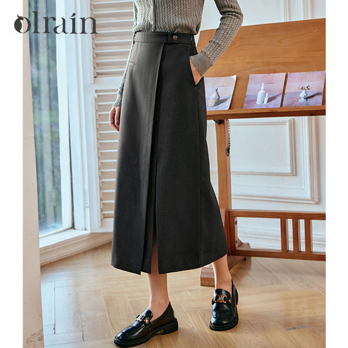 OLrain Women 2026 New Autumn Dark Gray High Waist Suit Midi Skirt Straight Front Overlap Slit Pocket Elegant Skirt O57QB88329
OLrain Women 2026 New Autumn Dark Gray High Waist Suit Midi Skirt Straight Front Overlap Slit Pocket Elegant Skirt O57QB88329