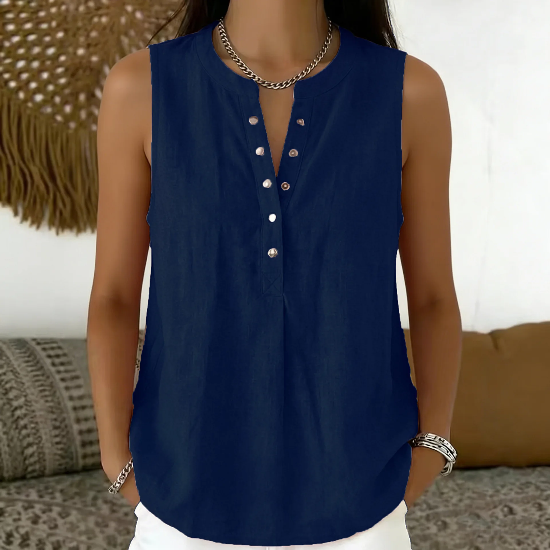 2026 Women's Sleeveless Blouses Shirts Casual Cotton Linen V-Neck Solid Color Button Tank Tops Plus Size Summer Loose Shirt Tops
2026 Women's Sleeveless Blouses Shirts Casual Cotton Linen V-Neck Solid Color Button Tank Tops Plus Size Summer Loose Shirt Tops