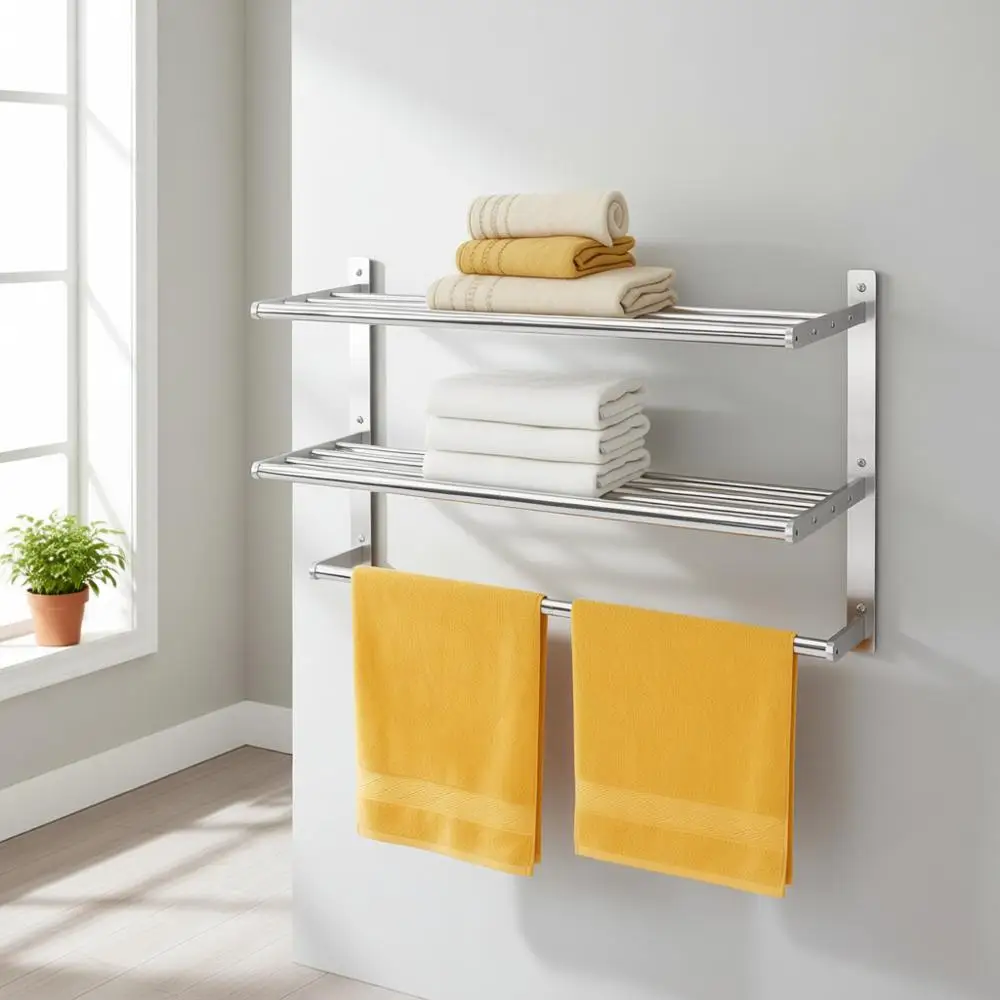 24 Inch Wall-Mounted 3-Tier Towel Rack in Brushed Nickel
24 Inch Wall-Mounted 3-Tier Towel Rack in Brushed Nickel