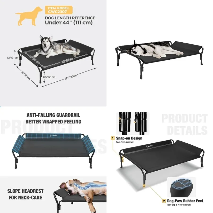 Cooling Elevated Dog Bed, Raised Pet Cot with Guardrail and Slope Headrest, Durable and Breathable Teslin Mesh, Non-Slip Feet,
Cooling Elevated Dog Bed, Raised Pet Cot with Guardrail and Slope Headrest, Durable and Breathable Teslin Mesh, Non-Slip Feet,