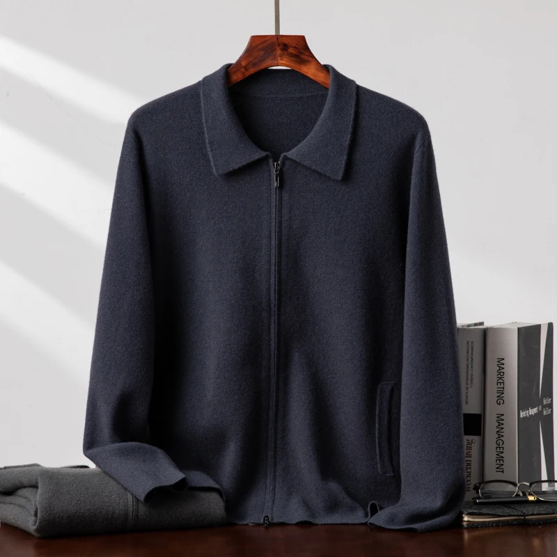 High quality 100% cashmere men's cardigan casual solid color knitted zipper sweater lapel formal men's coat thickened
High quality 100% cashmere men's cardigan casual solid color knitted zipper sweater lapel formal men's coat thickened