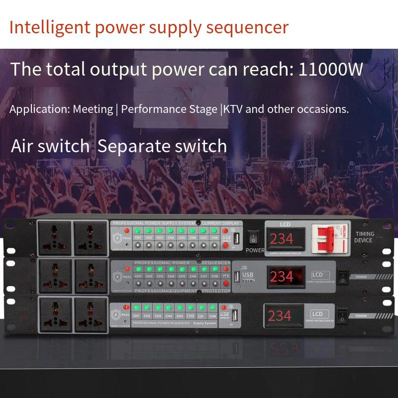 Sequence power control equipment protection supply timing manager Home stage KTV performance 10 channel controller with switch
Sequence power control equipment protection supply timing manager Home stage KTV performance 10 channel controller with switch