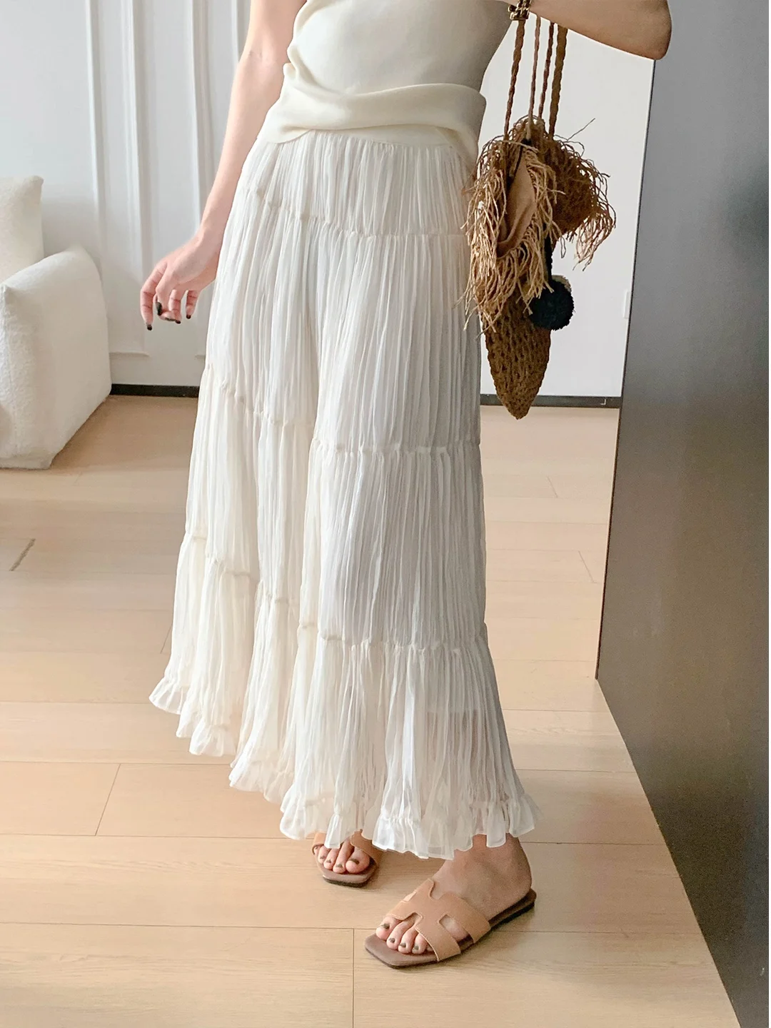 Тяжелая длинная юбка трапециевидной формы со складками из шифона, тонкий летний сарафан для женщин, повседневная встреча, офис, тур
Тяжелая длинная юбка трапециевидной формы со складками из шифона, тонкий летний сарафан для женщин, повседневная встреча, офис, тур