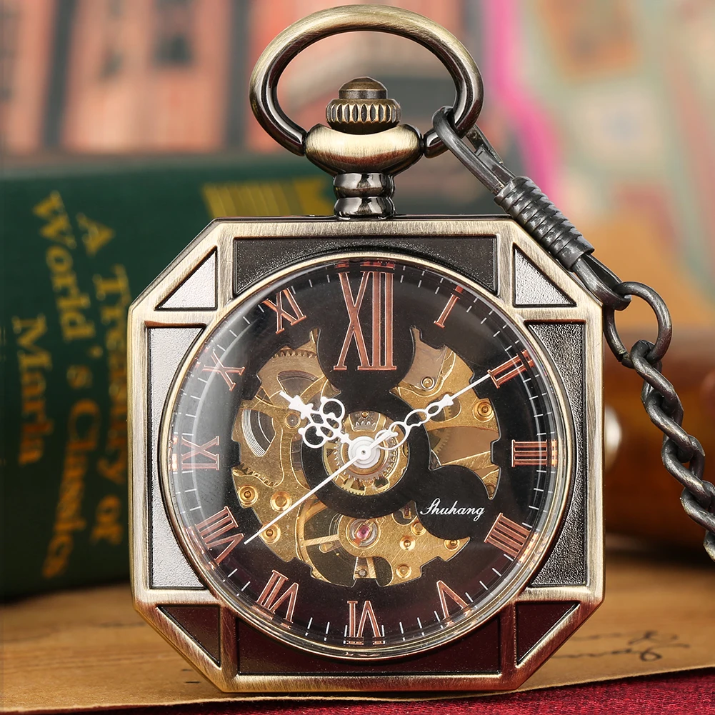 Transparent Glass Square Mechanical Hand Winding Pocket Watch for Men Bronze Pocket Chain Pendant Clock Roman Numerals Dial
Transparent Glass Square Mechanical Hand Winding Pocket Watch for Men Bronze Pocket Chain Pendant Clock Roman Numerals Dial