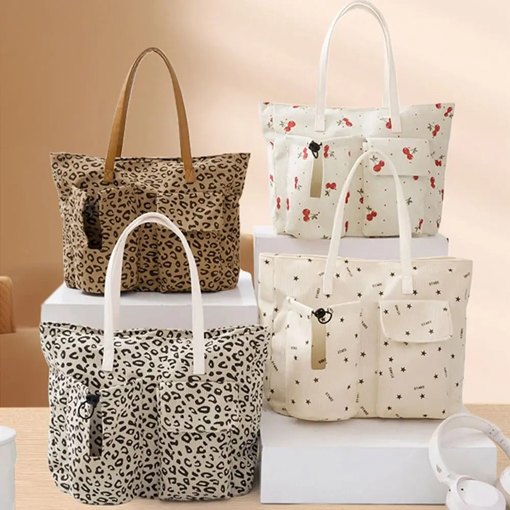 Large Capacity Corduroy Tote Bag Cherry/Leopard Pattern Multi-Pocket Women's Shoulder Bag Adjustable Shoulder
Large Capacity Corduroy Tote Bag Cherry/Leopard Pattern Multi-Pocket Women's Shoulder Bag Adjustable Shoulder