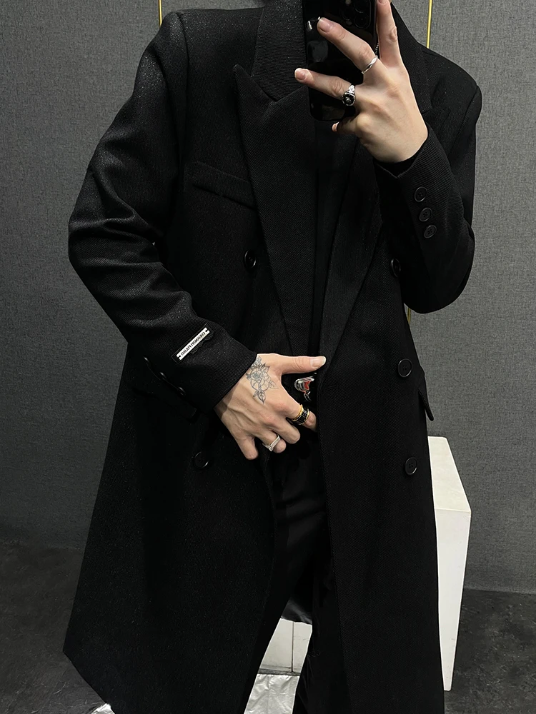 Black Double-breasted Long Coat Men's Casual Mid-length Over-knee Autumn Winter Outerwear Youthful Korean Style Loose Fit
Black Double-breasted Long Coat Men's Casual Mid-length Over-knee Autumn Winter Outerwear Youthful Korean Style Loose Fit