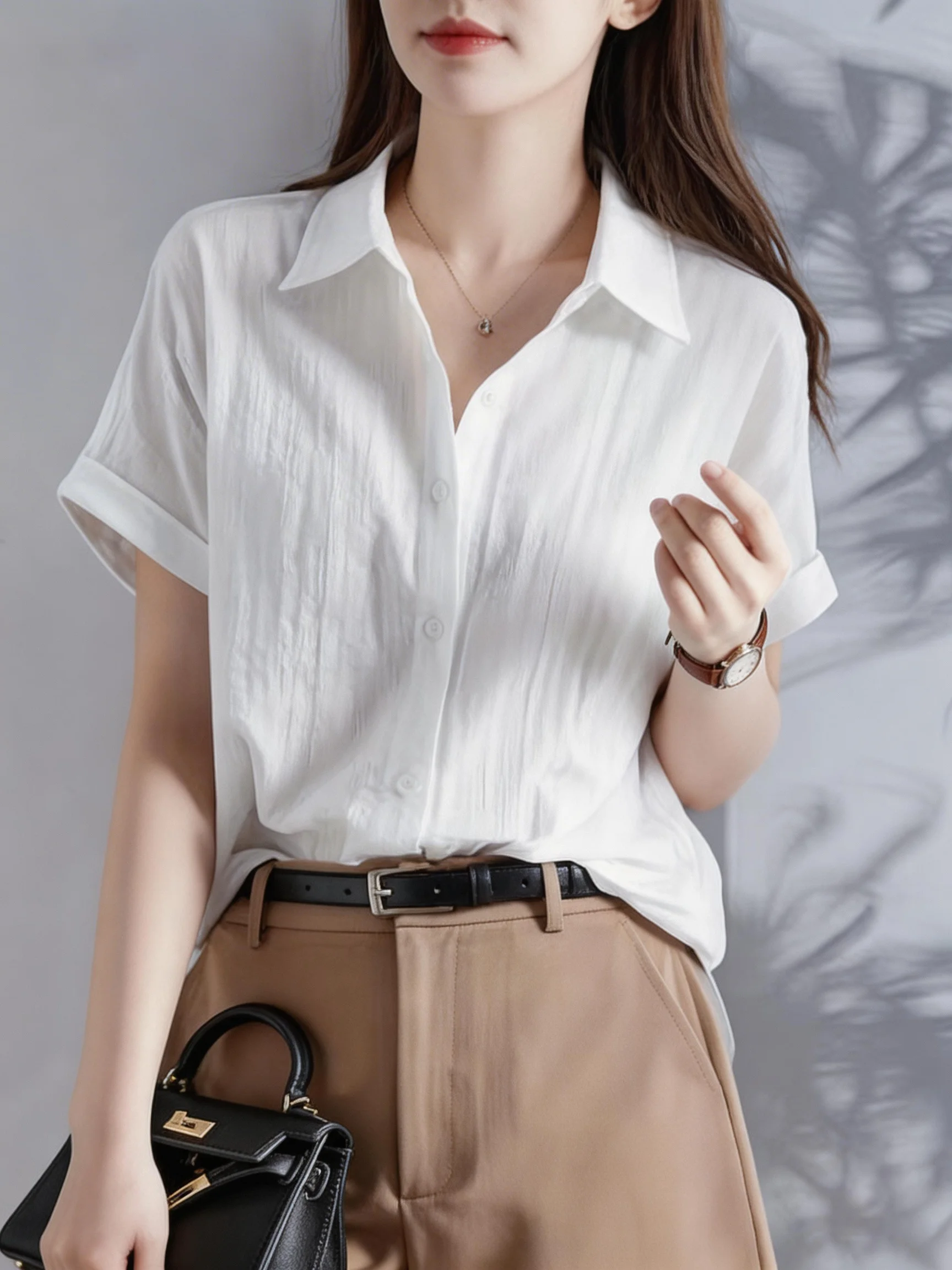 Women's Casual White Blouse, Short Sleeve V-Neck Shirt, Business Office Workwear, Breathable Textured Blouse
Women's Casual White Blouse, Short Sleeve V-Neck Shirt, Business Office Workwear, Breathable Textured Blouse