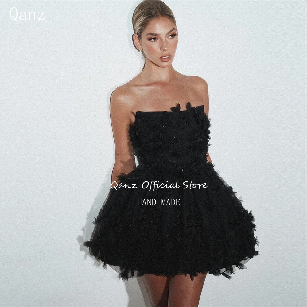 Qanz Luxury Handmade Flowers Prom Dresses Black Strapless Lace Up Back Vestidos De Graduación Short A Line Party Dresses 2024
Qanz Luxury Handmade Flowers Prom Dresses Black Strapless Lace Up Back Vestidos De Graduación Short A Line Party Dresses 2024