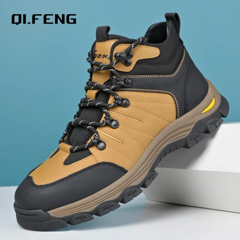 Большая повседневная обувь из натуральной кожи с высоким берцем, мужская уличная туристическая обувь для альпинизма, противоскользящие износостойкие кроссовки 
Большая повседневная обувь из натуральной кожи с высоким берцем, мужская уличная туристическая обувь для альпинизма, противоскользящие износостойкие кроссовки