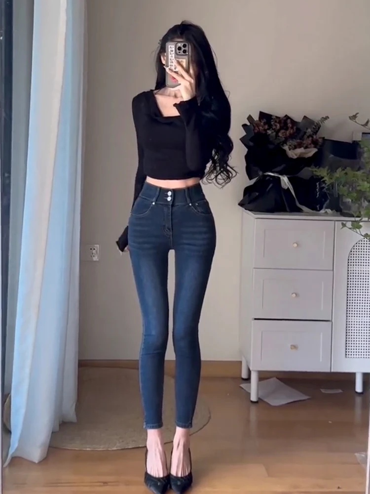 l Waist High Rise Denim Jeans Casual Spring Deep Blue Versatile Beautiful Butt Pencil Pants ow Body ape
l Waist High Rise Denim Jeans Casual Spring Deep Blue Versatile Beautiful Butt Pencil Pants ow Body ape