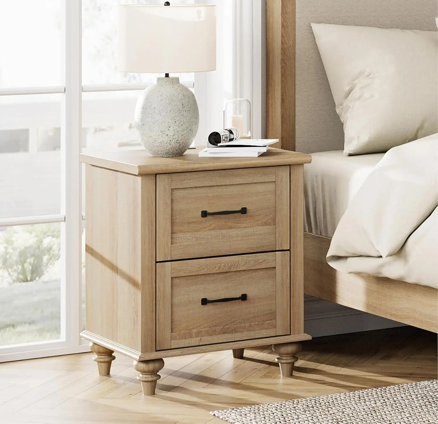 Farmhouse Nightstand with Charging Station, 2-Drawer End Table for Living Room, Oak
Farmhouse Nightstand with Charging Station, 2-Drawer End Table for Living Room, Oak