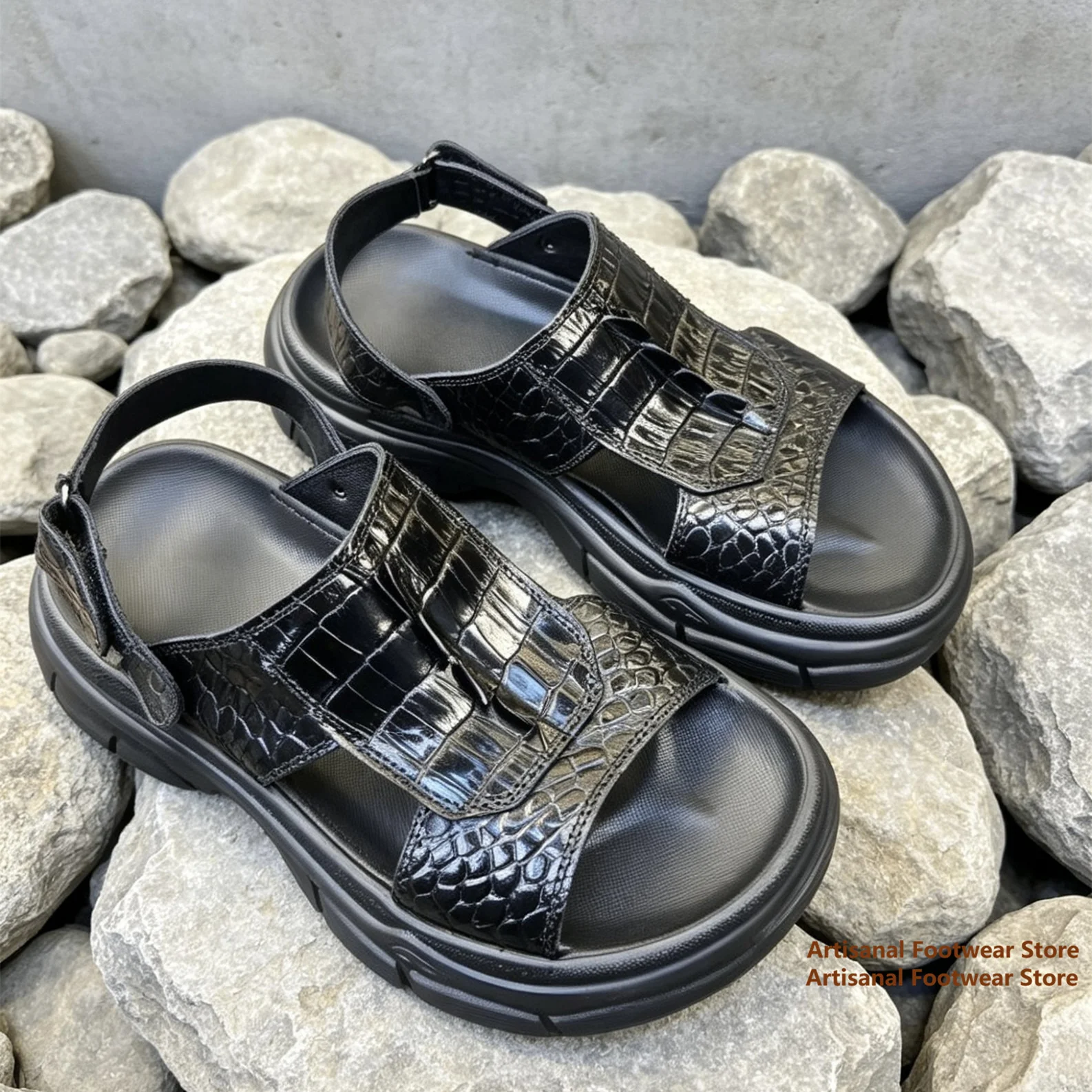 Black Croc Embossed Leather Platform Sandals Men Adjustable Back Strap Chunky Sole Open Toe Sport Sandals Summer Outdoor Sandals
Black Croc Embossed Leather Platform Sandals Men Adjustable Back Strap Chunky Sole Open Toe Sport Sandals Summer Outdoor Sandals
