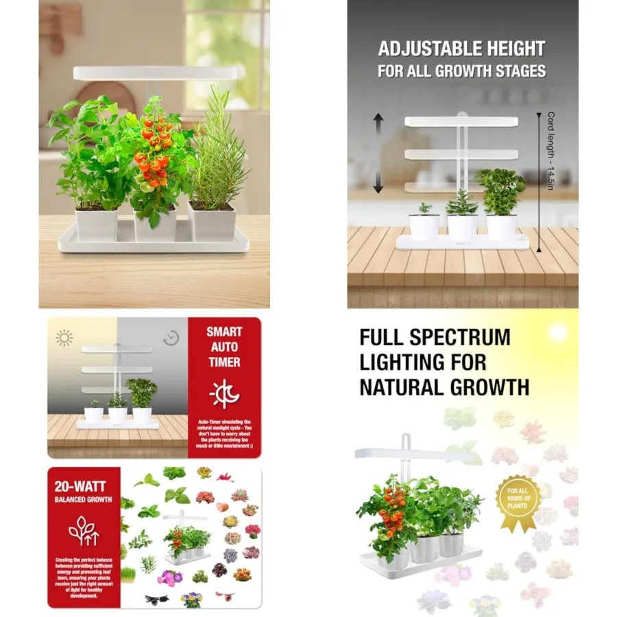 Indoor Herb Garden with LED Grow Light, Height Adjustable, 20W Growing System with Automatic Timer, CRI 95+, Full Spectrum Plan
Indoor Herb Garden with LED Grow Light, Height Adjustable, 20W Growing System with Automatic Timer, CRI 95+, Full Spectrum Plan