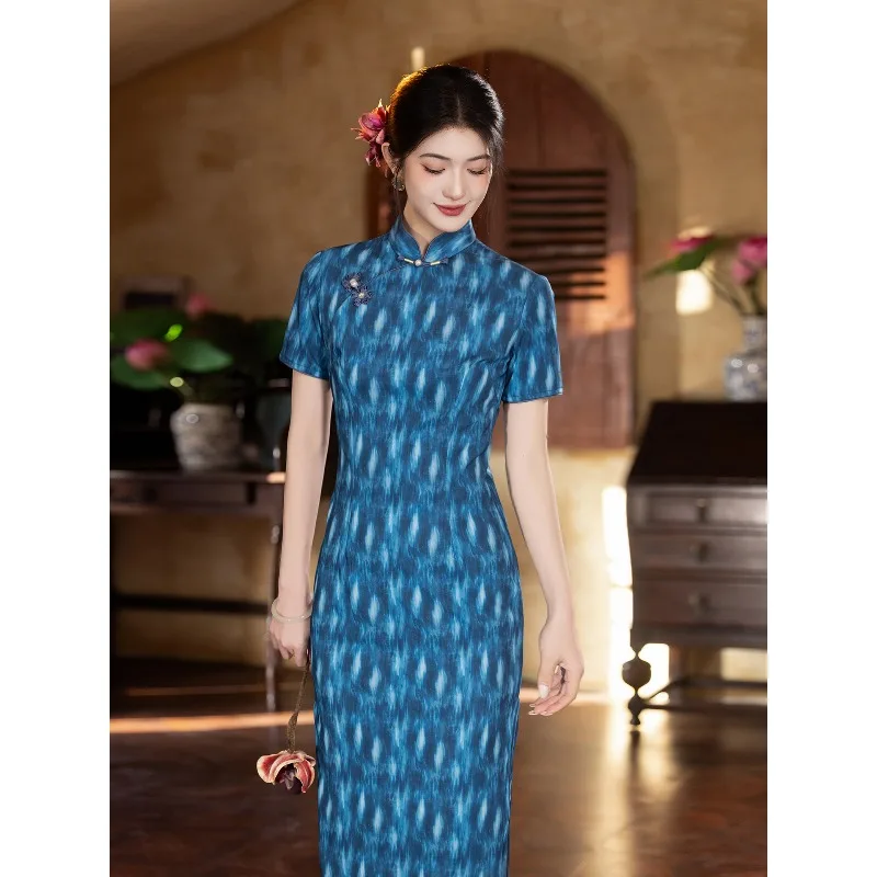New Chinese Style Republic of China Style Blue Short-Sleeve Qipao Women's Slim-Fit Elegant Zipper Everyday Long Dress
New Chinese Style Republic of China Style Blue Short-Sleeve Qipao Women's Slim-Fit Elegant Zipper Everyday Long Dress