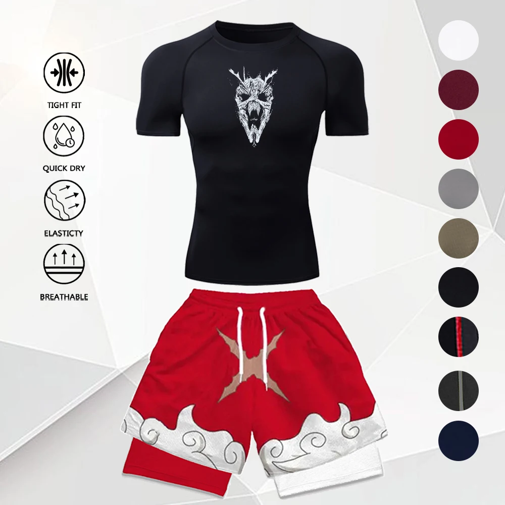 Men's Hollow Skull Print Compression Training Set Quick Dry Gym T-Shirt + 3D Cloud Pattern Double Layer Shorts Sports Suit
Men's Hollow Skull Print Compression Training Set Quick Dry Gym T-Shirt + 3D Cloud Pattern Double Layer Shorts Sports Suit