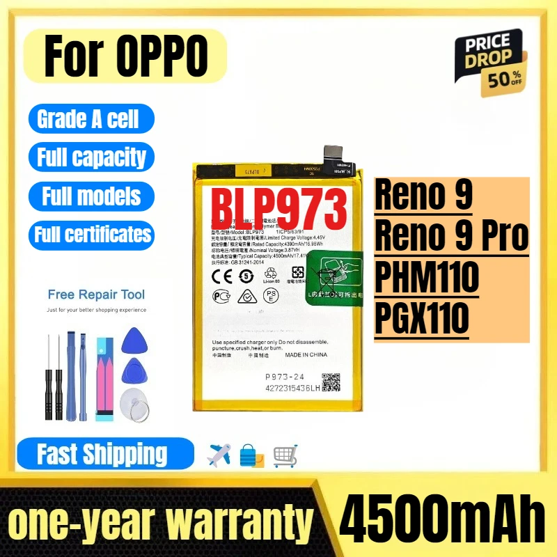 BLP973 for OPPO Reno 9/Reno 9 Pro/PHM110/PGX110 Phone Battery High Quality High Capacity Replacement Bateria Grade A Cell
BLP973 for OPPO Reno 9/Reno 9 Pro/PHM110/PGX110 Phone Battery High Quality High Capacity Replacement Bateria Grade A Cell