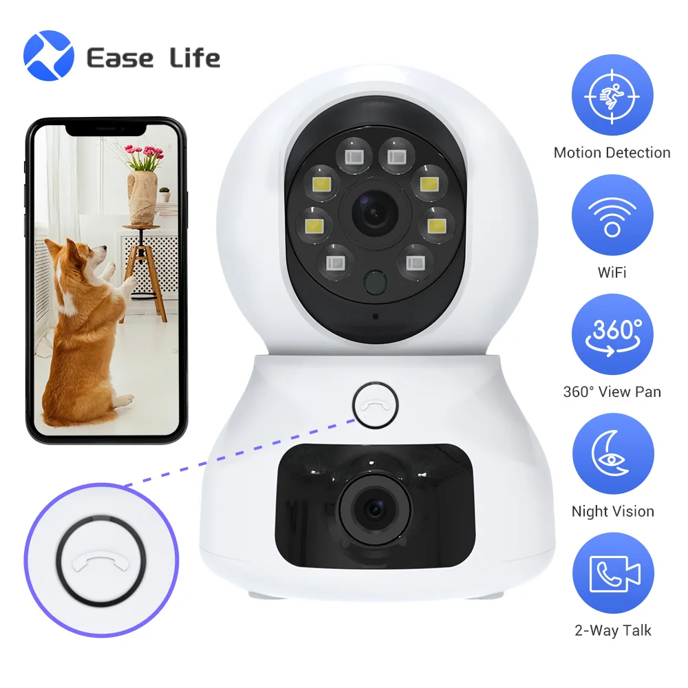 Двухкамерная PTZ Wi-Fi камера 2 МП 1080P с автослежением, ИК/цветным ночным видением, обнаружением движения, двусторонней аудиосвязью, функцией радионяни
Двухкамерная PTZ Wi-Fi камера 2 МП 1080P с автослежением, ИК/цветным ночным видением, обнаружением движения, двусторонней аудиосвязью, функцией радионяни