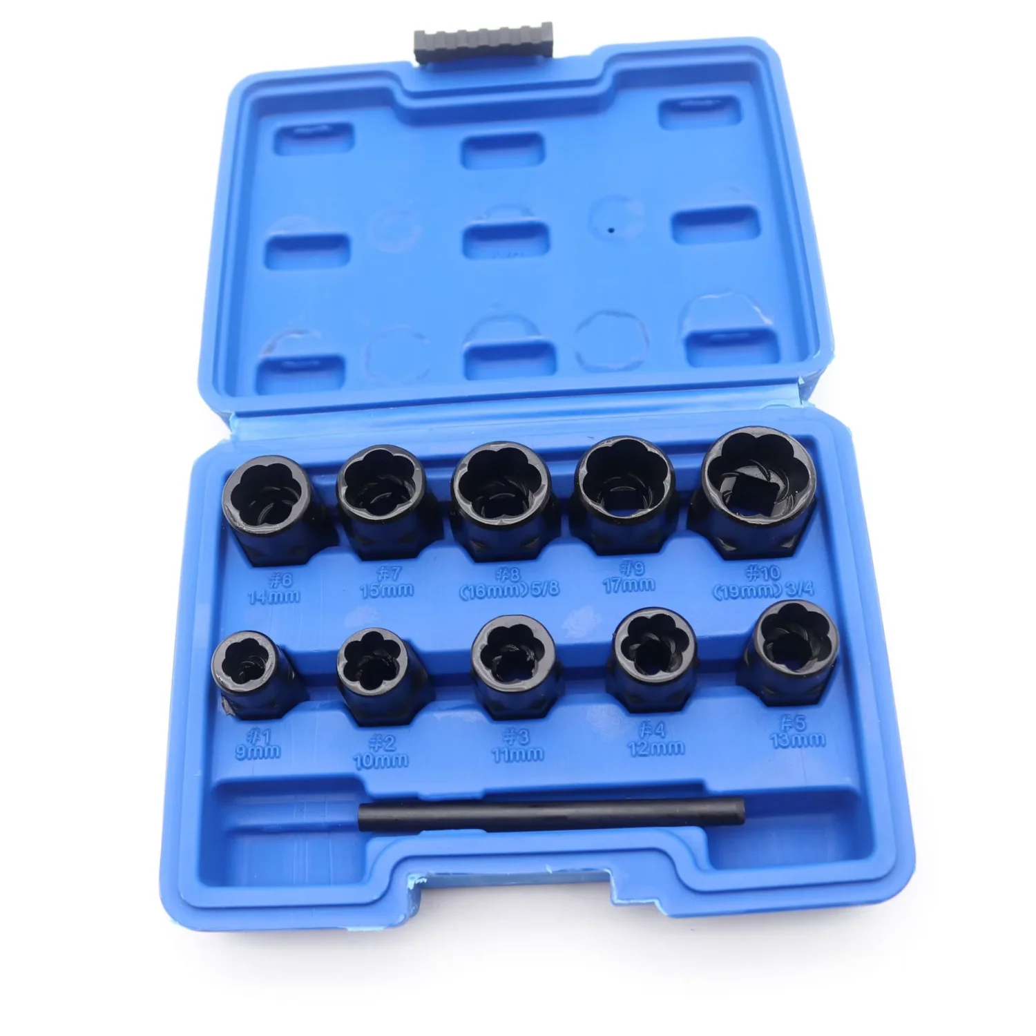 11pcs Twist Socket Set 9-19mm Lug Nut Remover Set Damaged Bolt Screw Nut Extractor Tool Set Including a Punch Rod
11pcs Twist Socket Set 9-19mm Lug Nut Remover Set Damaged Bolt Screw Nut Extractor Tool Set Including a Punch Rod