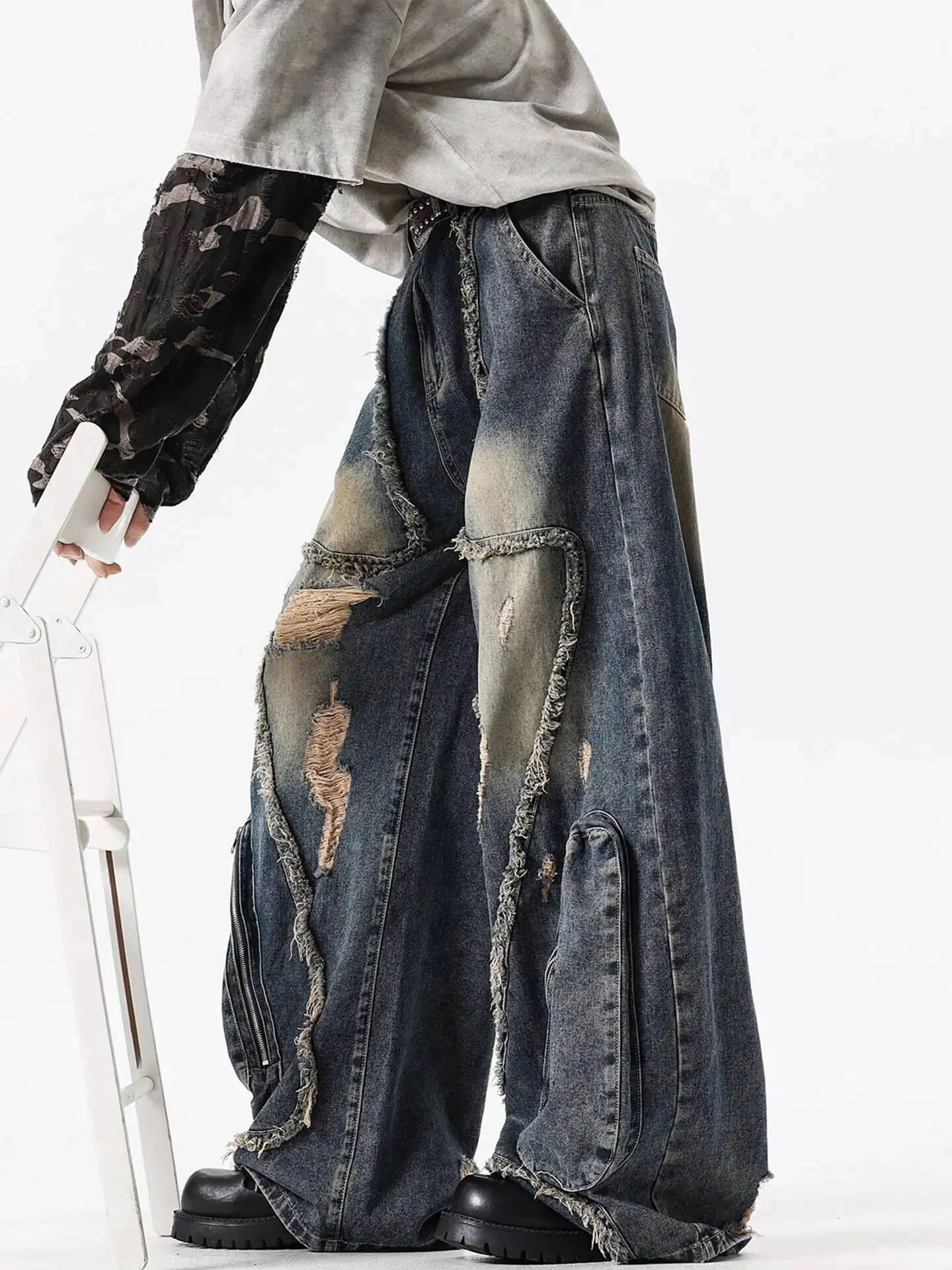 Unisex Jeans 2025 Autumn Men's Retro Distressed Cargo Jeans 3D Pocket Frayed Hem Heavy Tassel Deconstructed Wide Leg Denim Pants
Unisex Jeans 2025 Autumn Men's Retro Distressed Cargo Jeans 3D Pocket Frayed Hem Heavy Tassel Deconstructed Wide Leg Denim Pants