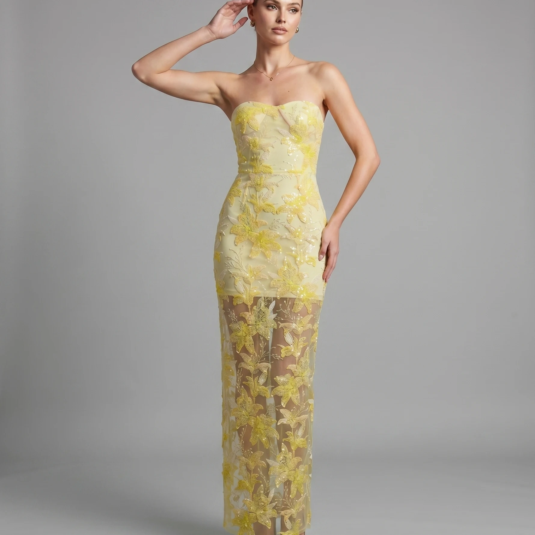 Elegant Yellow Sequin Long Dress Sexy Strapless Gown for Party Performance Showcases Elegant Atmosphere Summer 2026 New Arrival
Elegant Yellow Sequin Long Dress Sexy Strapless Gown for Party Performance Showcases Elegant Atmosphere Summer 2026 New Arrival