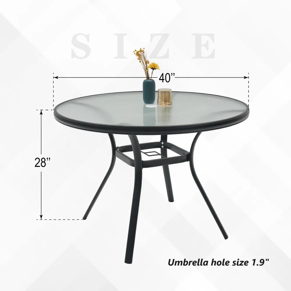 Round Outdoor Dining Table for 4 Person, 40 Inch Glass Top, Black Powder-Coated Frame with Umbrella Hole Outdoor, Customized
Round Outdoor Dining Table for 4 Person, 40 Inch Glass Top, Black Powder-Coated Frame with Umbrella Hole Outdoor, Customized