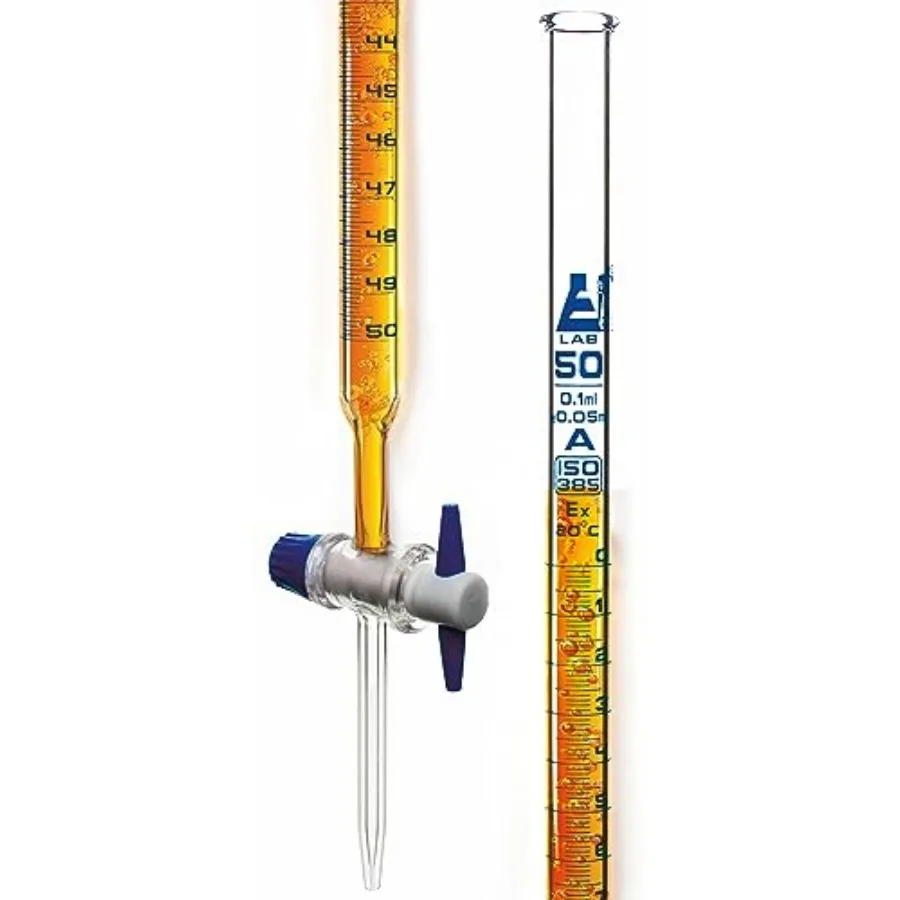 Burette 50ml - Class A ±0.05ml Accuracy - Borosilicate Glass - Straight Bore PTFE Stopcock - 0.1ml Blue Graduations
Burette 50ml - Class A ±0.05ml Accuracy - Borosilicate Glass - Straight Bore PTFE Stopcock - 0.1ml Blue Graduations