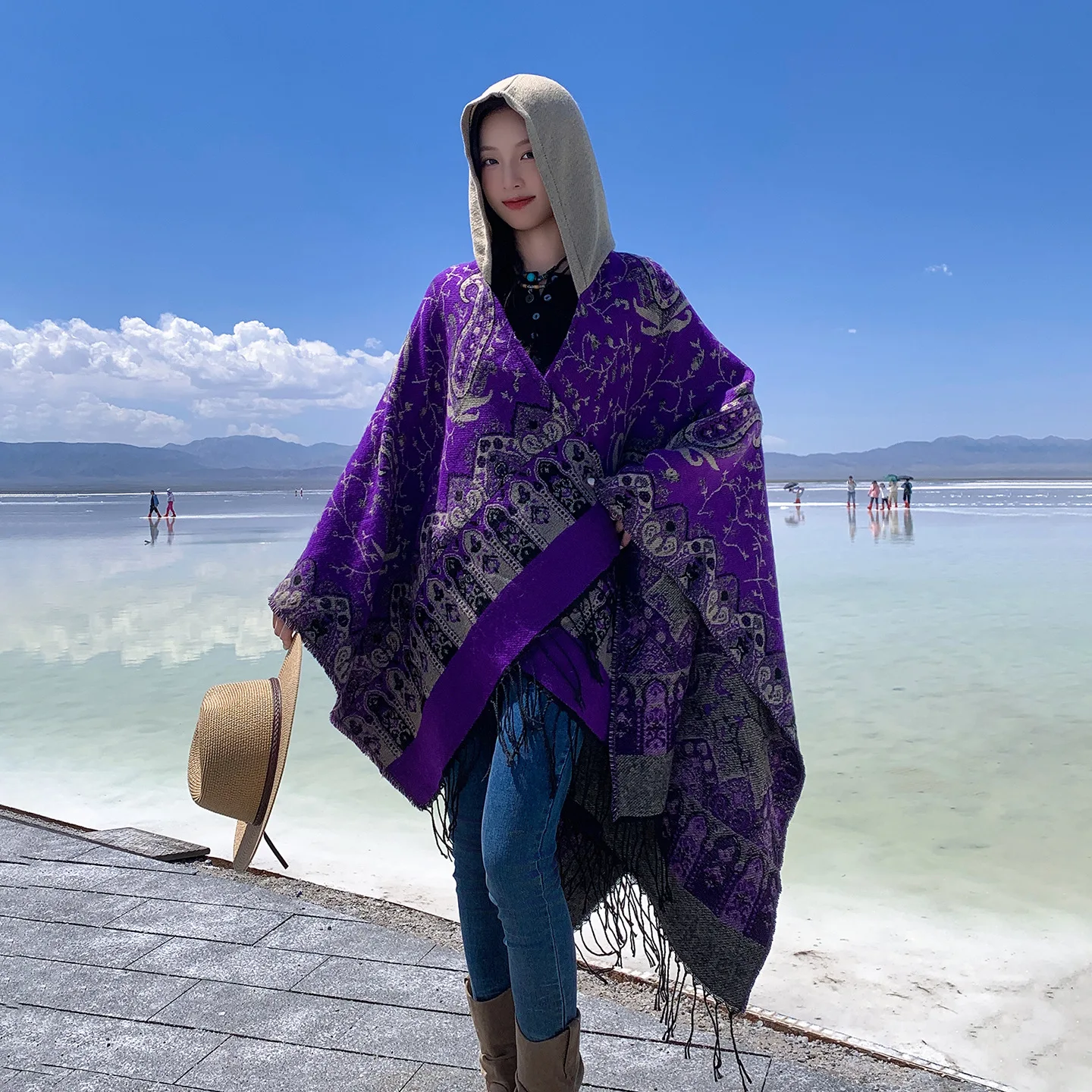 New Poncho Tourism Ethnic Style Hat Cape Scarf Thick Split Warm Scarf Outerwear Women's road trip Cloak Autumn/Winter P2
New Poncho Tourism Ethnic Style Hat Cape Scarf Thick Split Warm Scarf Outerwear Women's road trip Cloak Autumn/Winter P2