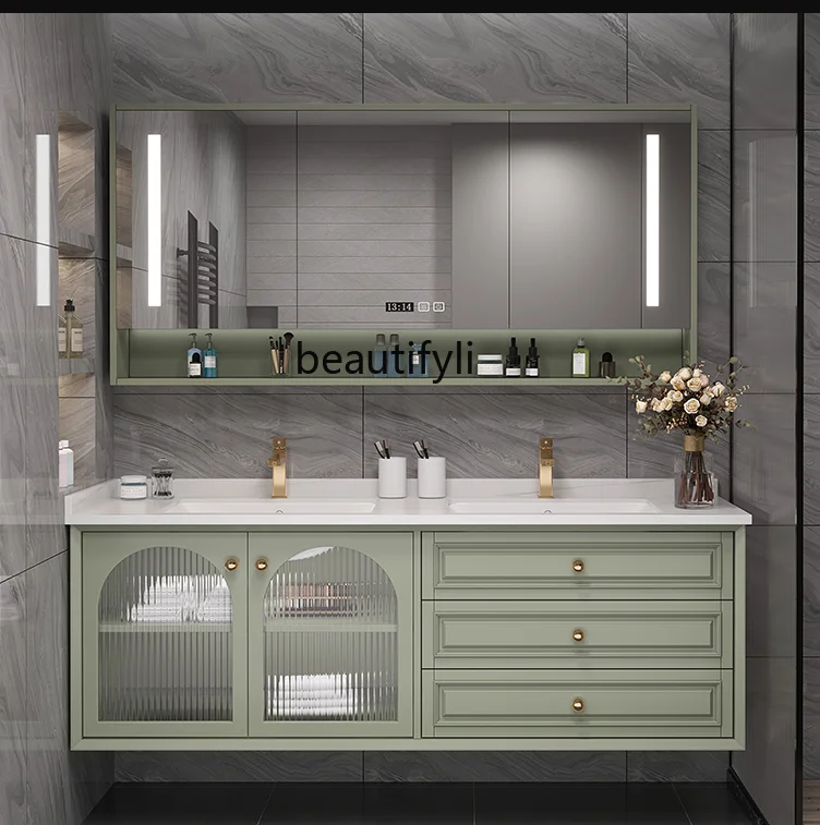 American light luxury rock slab solid wood bathroom cabinet combination modern and simple, washbasin washstand
American light luxury rock slab solid wood bathroom cabinet combination modern and simple, washbasin washstand