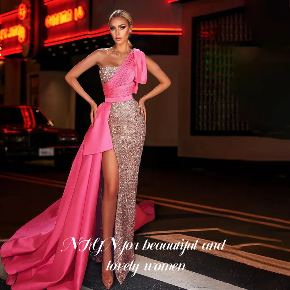 NFYN Pink Elegant Prom Dress One Shoulder Backless Prom Gown Shiny Sequins Side Split Party Mermaid Evening Dresses Customized
NFYN Pink Elegant Prom Dress One Shoulder Backless Prom Gown Shiny Sequins Side Split Party Mermaid Evening Dresses Customized
