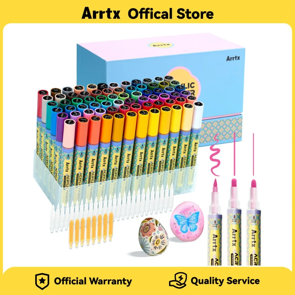 Arrtx 48/72 Colors Acrylic Paint Pens 3mm Medium Tip Paint Markers Non Toxic Waterbased Quick Drying for Rock Painting Wood
Arrtx 48/72 Colors Acrylic Paint Pens 3mm Medium Tip Paint Markers Non Toxic Waterbased Quick Drying for Rock Painting Wood