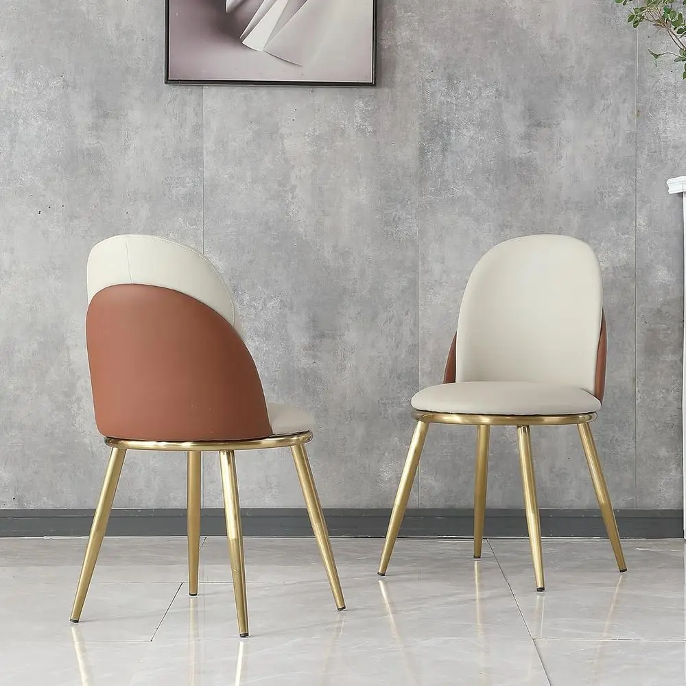Pair of Ergonomic Leather Dining Chairs with Gold Metal Legs, Suitable for Kitchen or Dining Area (Beige & Light Brown)
Pair of Ergonomic Leather Dining Chairs with Gold Metal Legs, Suitable for Kitchen or Dining Area (Beige & Light Brown)
