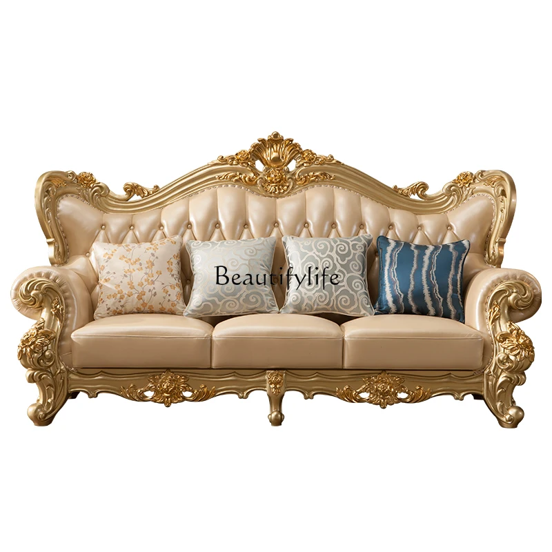 European leather sofa solid wood carving flower villa living room size apartment
European leather sofa solid wood carving flower villa living room size apartment