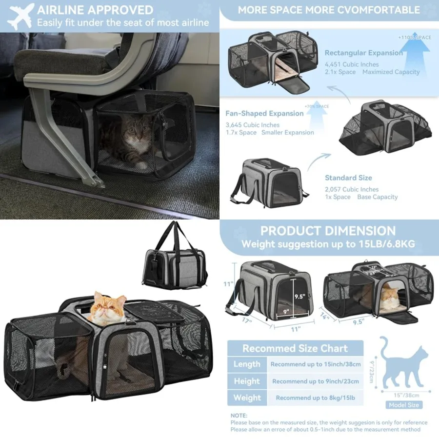 17" x 11" x 11" Airline-Approved Expandable Pet Carrier, 2X Square Expansion Reduces Pet Anxiety, Escape-Proof Self-Locking Zip
17" x 11" x 11" Airline-Approved Expandable Pet Carrier, 2X Square Expansion Reduces Pet Anxiety, Escape-Proof Self-Locking Zip
