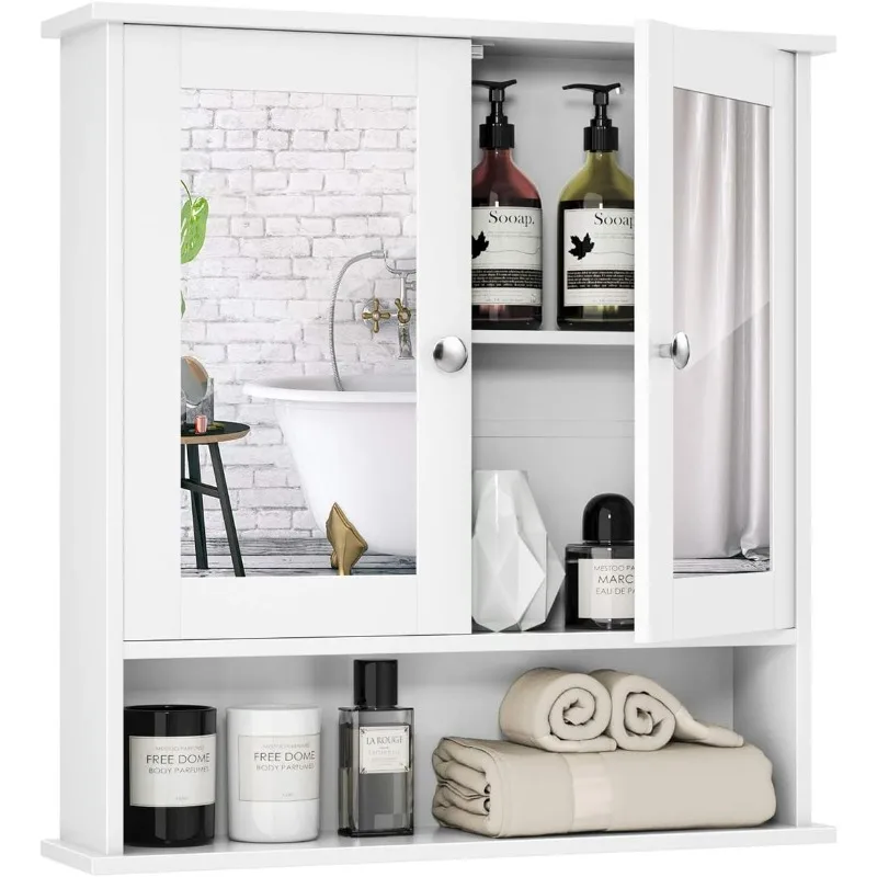 Bathroom Cabinet, Wall Mount Storage Cabinet with Double Mirror Doors, Wood Medicine Cabinet
Bathroom Cabinet, Wall Mount Storage Cabinet with Double Mirror Doors, Wood Medicine Cabinet
