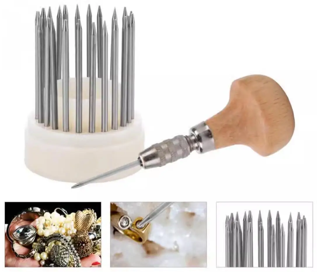 23pcs Beading tool Set Diamond Stone Pearl Grain Tools Set Beader with Wood Handle Jewelry Making Tool for Goldsmith Jeweler
23pcs Beading tool Set Diamond Stone Pearl Grain Tools Set Beader with Wood Handle Jewelry Making Tool for Goldsmith Jeweler