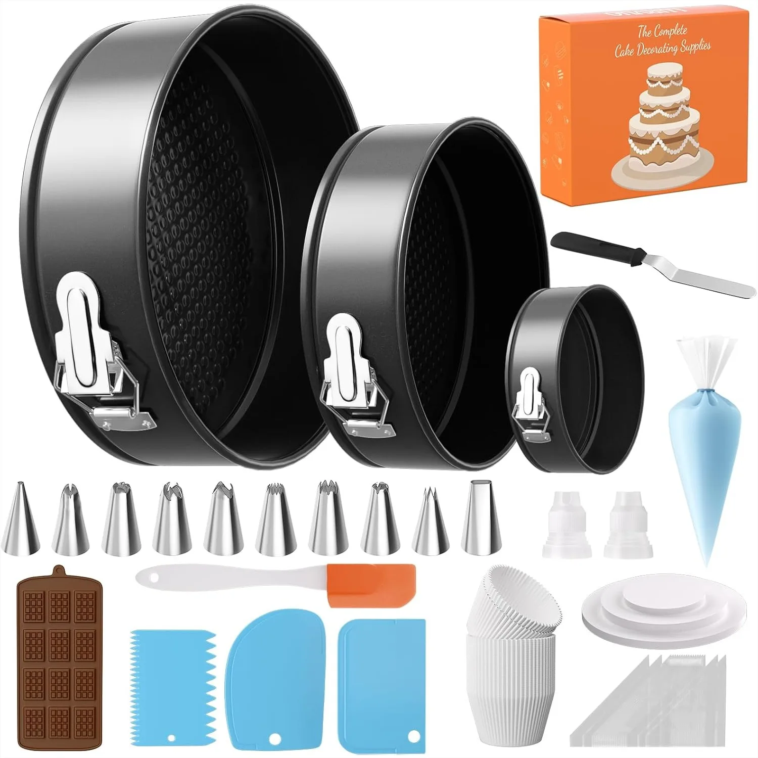Non-Stick Springform Cake Pan Set 131Pcs Baking Kit with Piping Bags & Tips, Cheesecake Bakeware for Baking
Non-Stick Springform Cake Pan Set 131Pcs Baking Kit with Piping Bags & Tips, Cheesecake Bakeware for Baking